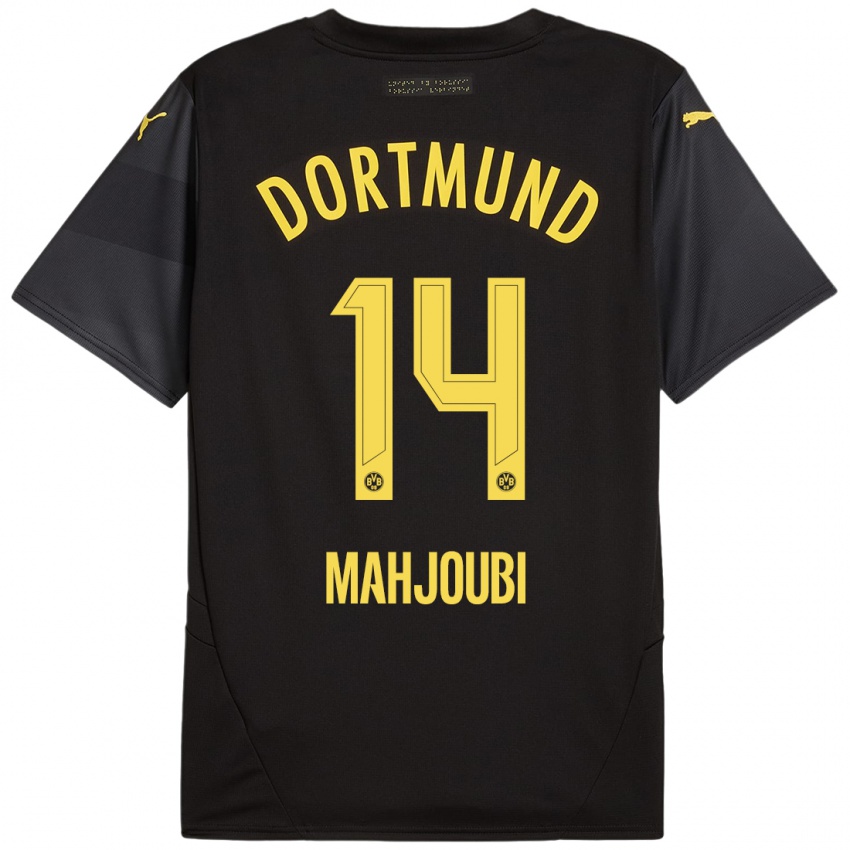 Hombre Camiseta Anas Mahjoubi #14 Negro Amarillo 2ª Equipación 2024/25 La Camisa Chile