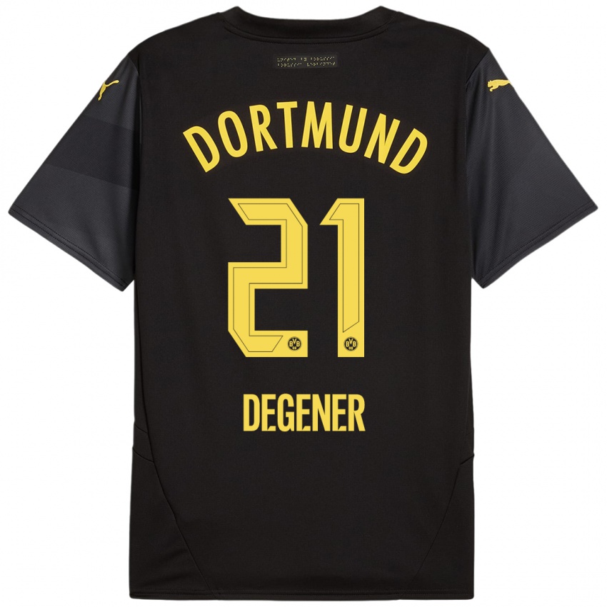 Hombre Camiseta Tim Degener #21 Negro Amarillo 2ª Equipación 2024/25 La Camisa Chile