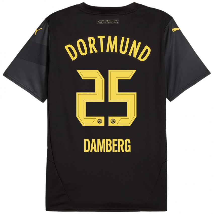 Hombre Camiseta Niclas Damberg #25 Negro Amarillo 2ª Equipación 2024/25 La Camisa Chile