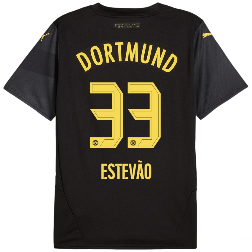 Hombre Camiseta Tiago Estevão #33 Negro Amarillo 2ª Equipación 2024/25 La Camisa Chile