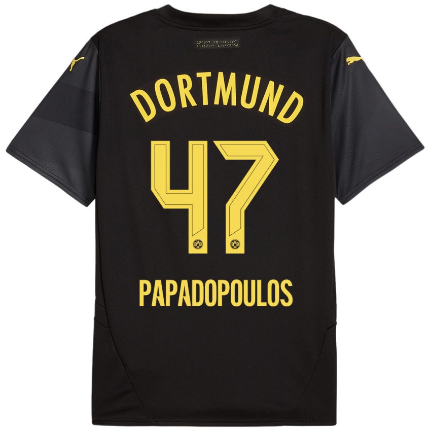 Hombre Camiseta Antonios Papadopoulos #47 Negro Amarillo 2ª Equipación 2024/25 La Camisa Chile