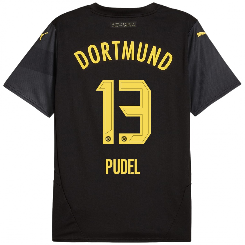 Hombre Camiseta Bjarne Pudel #13 Negro Amarillo 2ª Equipación 2024/25 La Camisa Chile