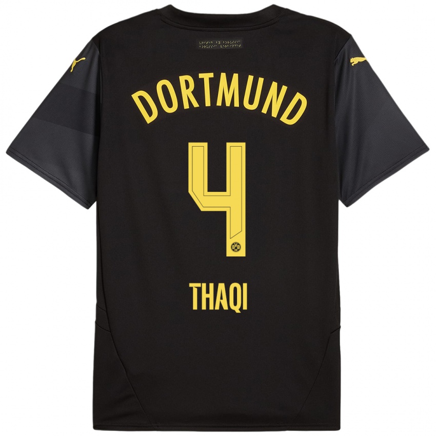 Hombre Camiseta Albin Thaqi #4 Negro Amarillo 2ª Equipación 2024/25 La Camisa Chile