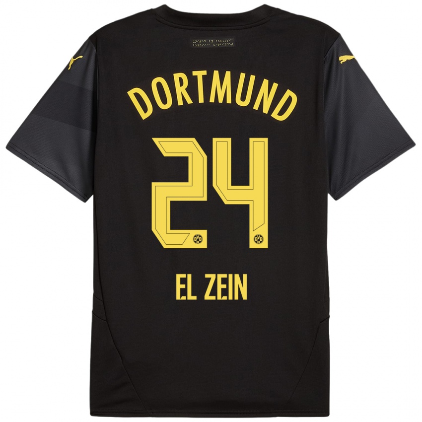 Hombre Camiseta Abu-Bekir Omer El-Zein #24 Negro Amarillo 2ª Equipación 2024/25 La Camisa Chile