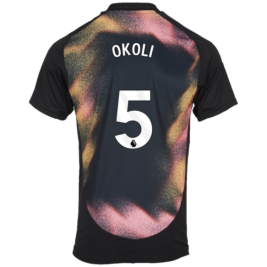 Hombre Camiseta Caleb Okoli #5 Negro Blanco 2ª Equipación 2024/25 La Camisa Chile