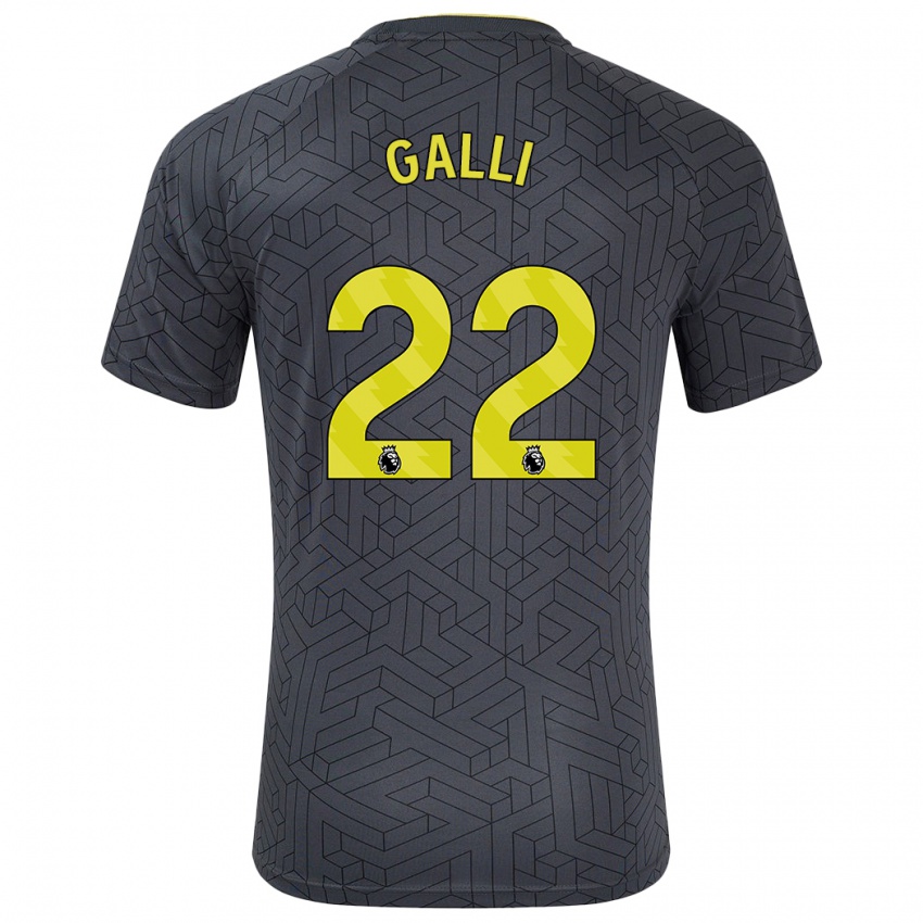 Hombre Camiseta Aurora Galli #22 Negro Amarillo 2ª Equipación 2024/25 La Camisa Chile