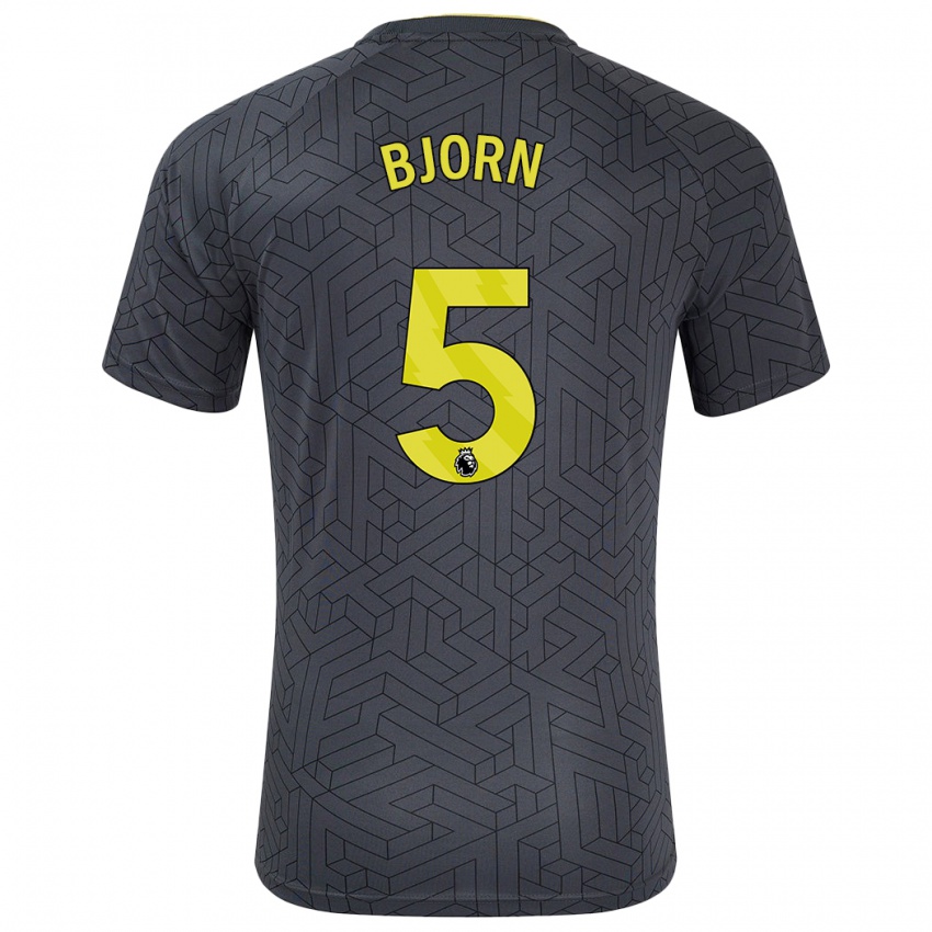 Hombre Camiseta Nathalie Bjorn #5 Negro Amarillo 2ª Equipación 2024/25 La Camisa Chile