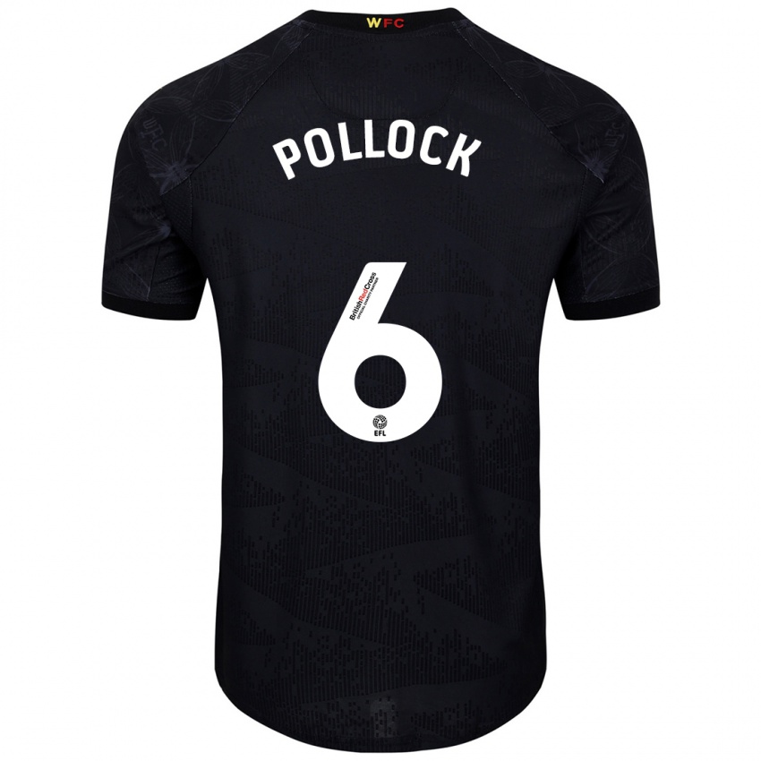 Hombre Camiseta Mattie Pollock #6 Negro Blanco 2ª Equipación 2024/25 La Camisa Chile