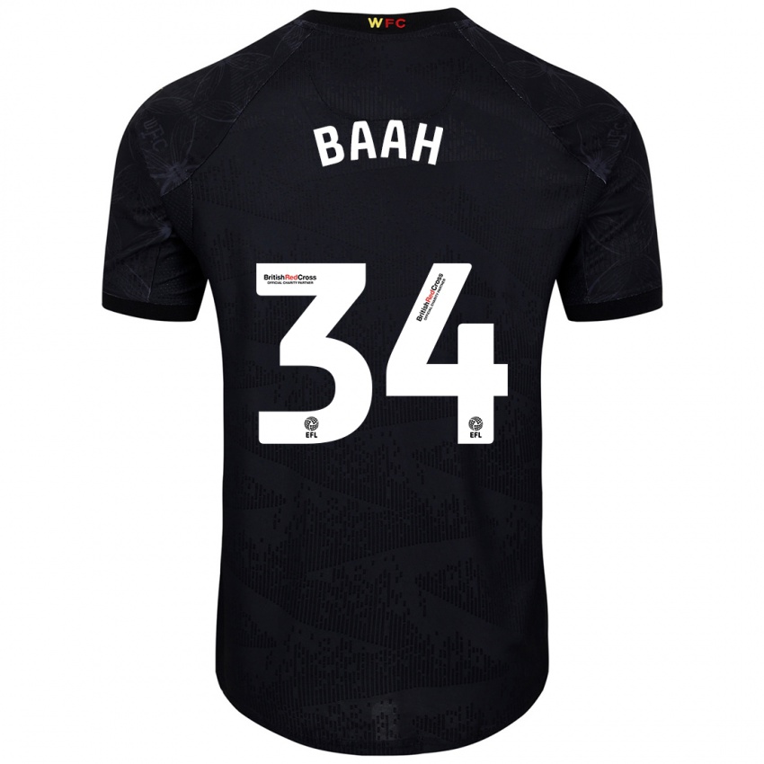 Hombre Camiseta Kwadwo Baah #34 Negro Blanco 2ª Equipación 2024/25 La Camisa Chile