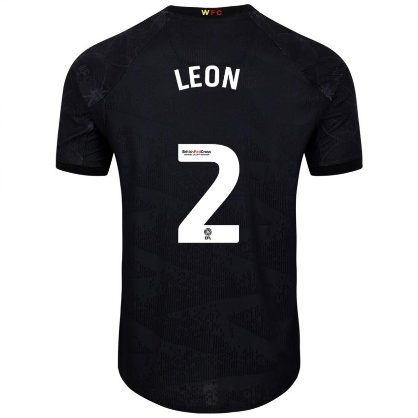 Hombre Camiseta Lucía León #2 Negro Blanco 2ª Equipación 2024/25 La Camisa Chile