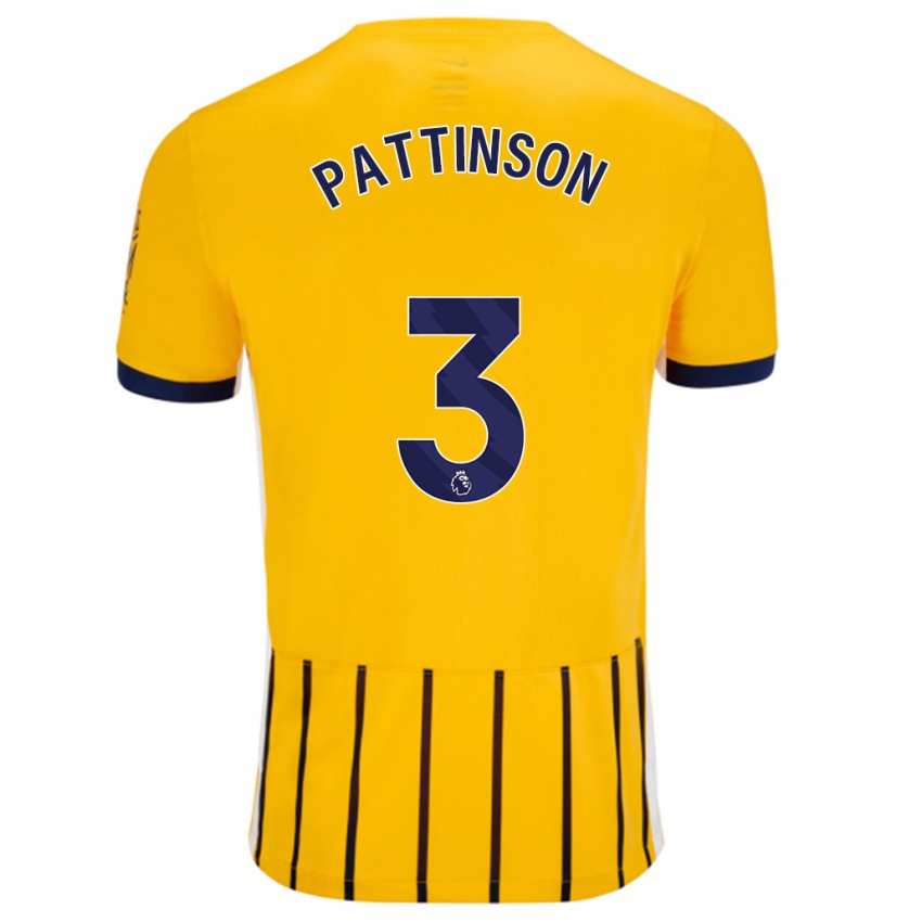 Hombre Camiseta Poppy Pattinson #3 Dorado Azul Rayas 2ª Equipación 2024/25 La Camisa Chile