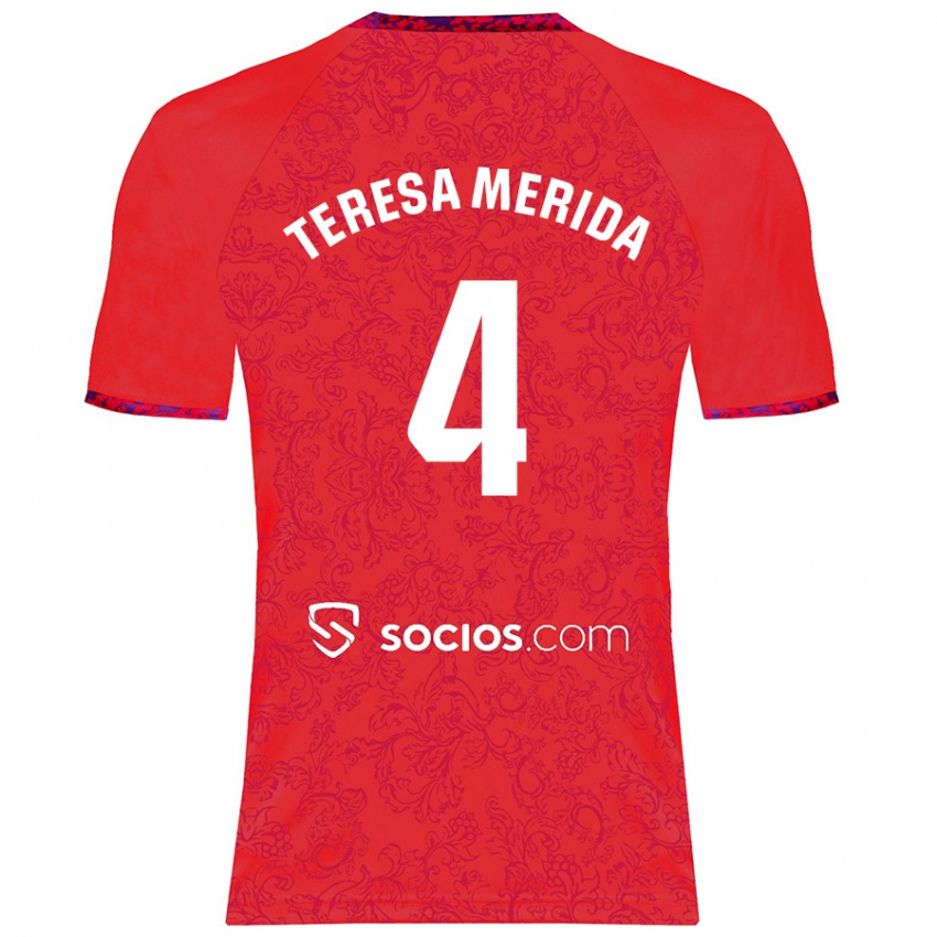 Hombre Camiseta Teresa Merida #4 Rojo 2ª Equipación 2024/25 La Camisa Chile