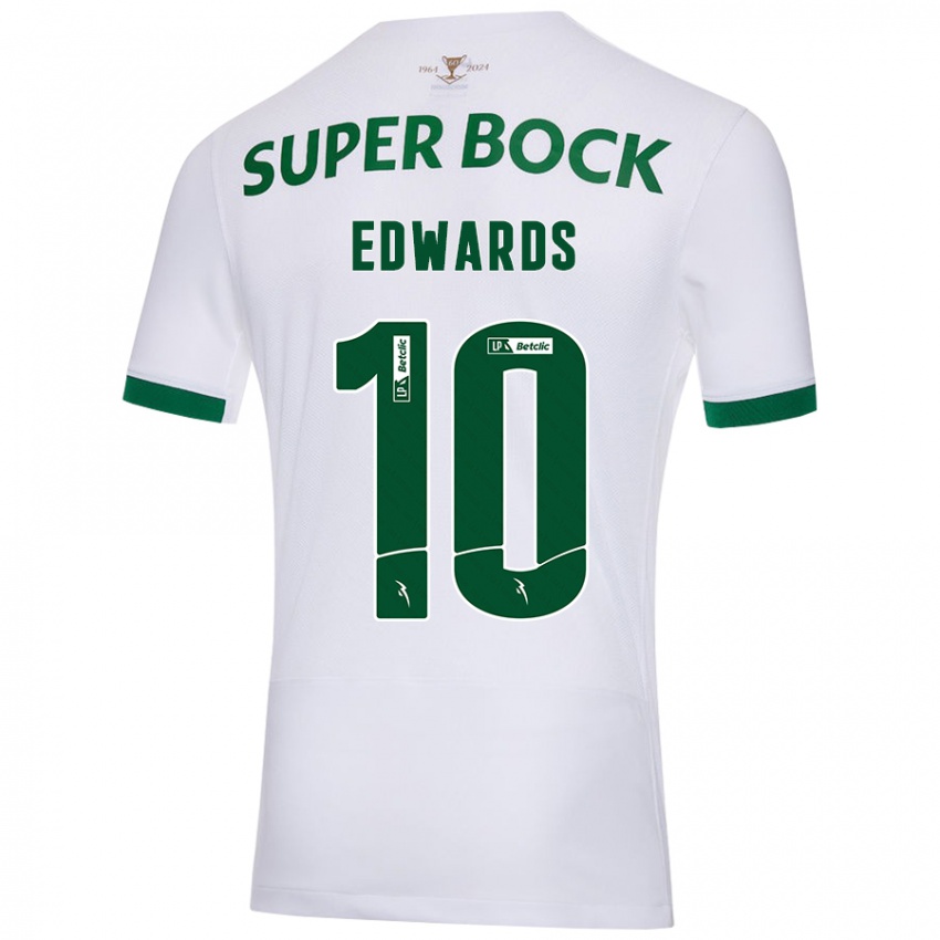 Hombre Camiseta Marcus Edwards #10 Blanco Verde 2ª Equipación 2024/25 La Camisa Chile