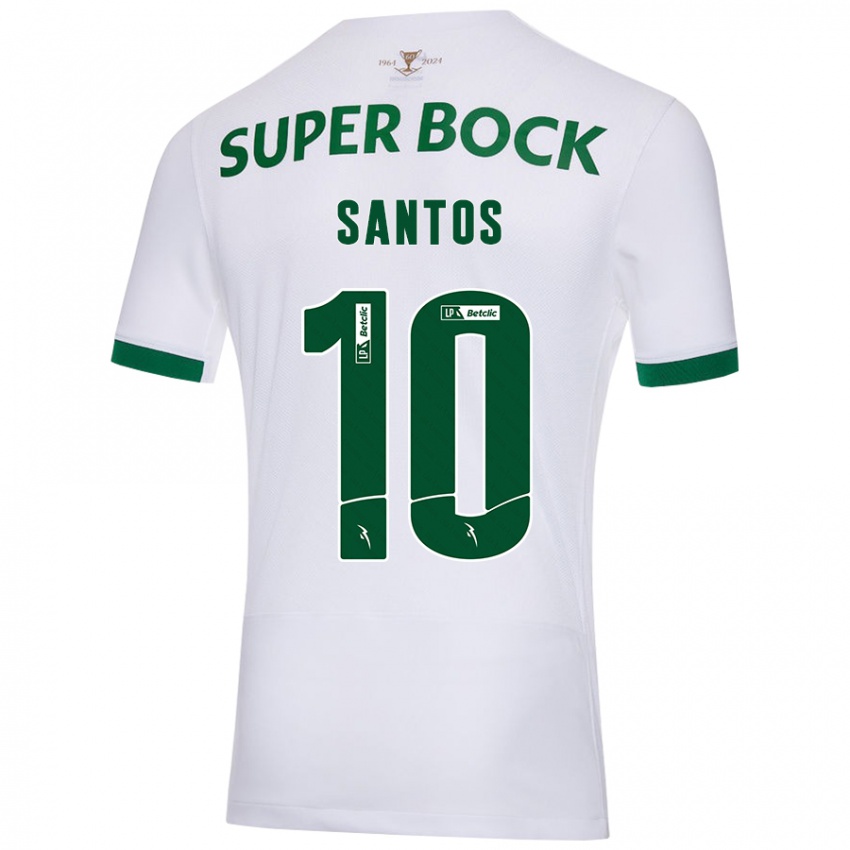 Hombre Camiseta Guilherme Santos #10 Blanco Verde 2ª Equipación 2024/25 La Camisa Chile