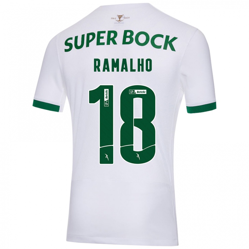 Hombre Camiseta Inês Filipa Ramalho Gonçalves #18 Blanco Verde 2ª Equipación 2024/25 La Camisa Chile