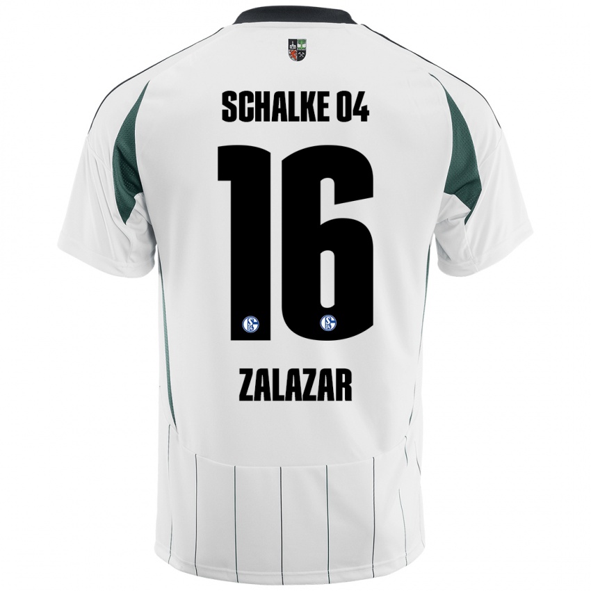 Hombre Camiseta Mauro Zalazar #16 Blanco Verde 2ª Equipación 2024/25 La Camisa Chile