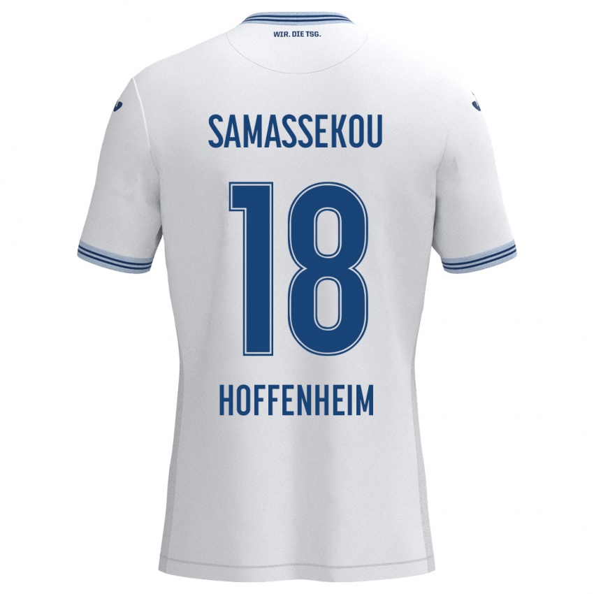 Hombre Camiseta Diadié Samassékou #18 Blanco Azul 2ª Equipación 2024/25 La Camisa Chile