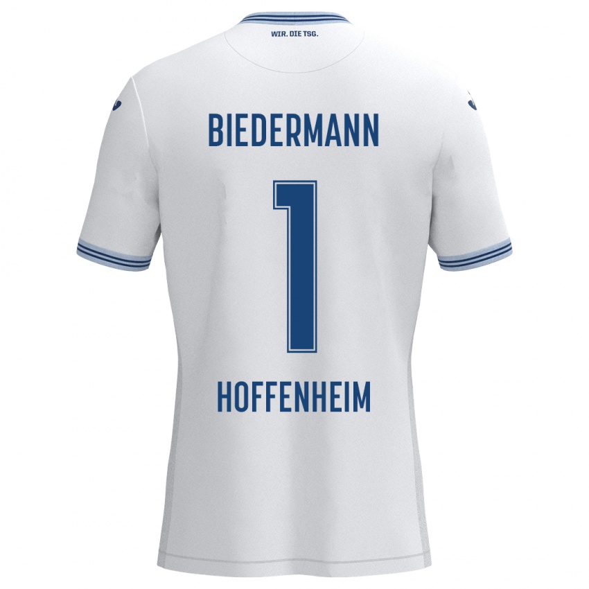 Hombre Camiseta Nico Biedermann #1 Blanco Azul 2ª Equipación 2024/25 La Camisa Chile