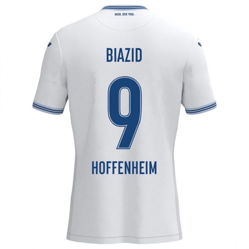 Hombre Camiseta Zain Biazid #9 Blanco Azul 2ª Equipación 2024/25 La Camisa Chile