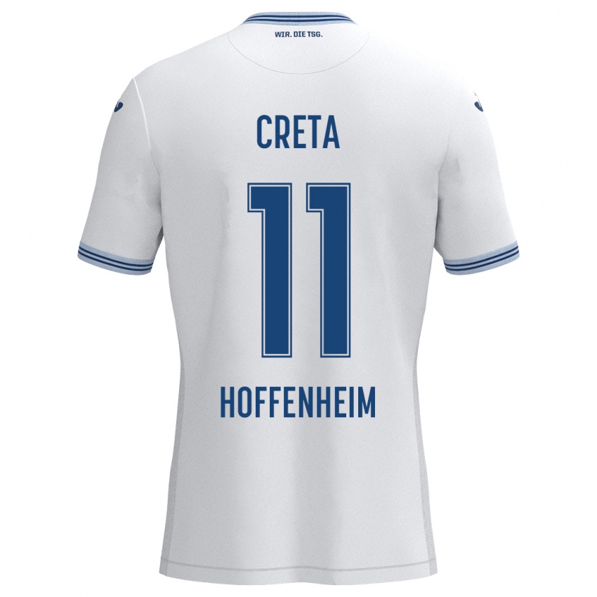 Hombre Camiseta David Creța #11 Blanco Azul 2ª Equipación 2024/25 La Camisa Chile