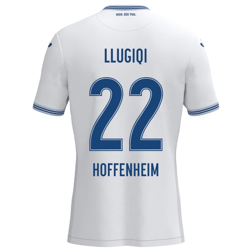 Hombre Camiseta Arian Llugiqi #22 Blanco Azul 2ª Equipación 2024/25 La Camisa Chile