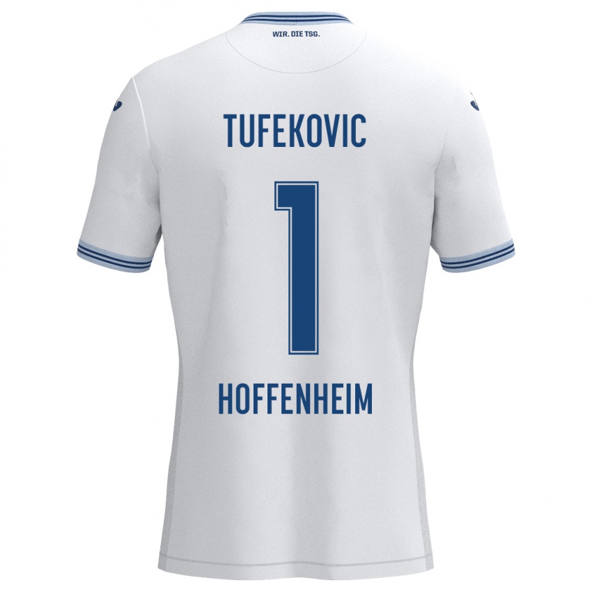 Hombre Camiseta Martina Tufekovic #1 Blanco Azul 2ª Equipación 2024/25 La Camisa Chile