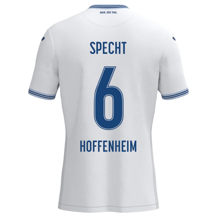 Hombre Camiseta Michaela Specht #6 Blanco Azul 2ª Equipación 2024/25 La Camisa Chile