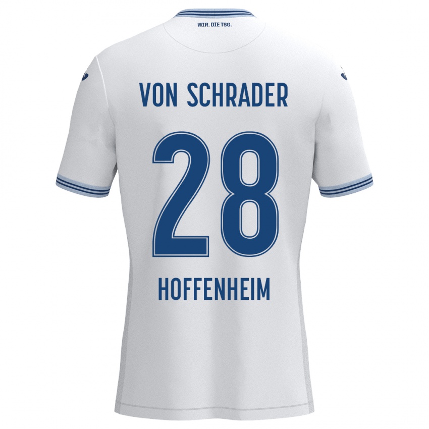 Hombre Camiseta Lina Von Schrader #28 Blanco Azul 2ª Equipación 2024/25 La Camisa Chile