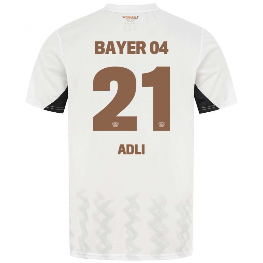 Hombre Camiseta Amine Adli #21 Blanco Negro 2ª Equipación 2024/25 La Camisa Chile