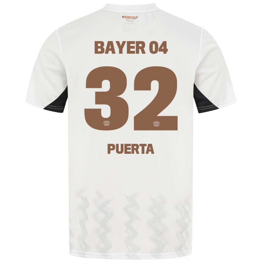 Hombre Camiseta Gustavo Puerta #32 Blanco Negro 2ª Equipación 2024/25 La Camisa Chile