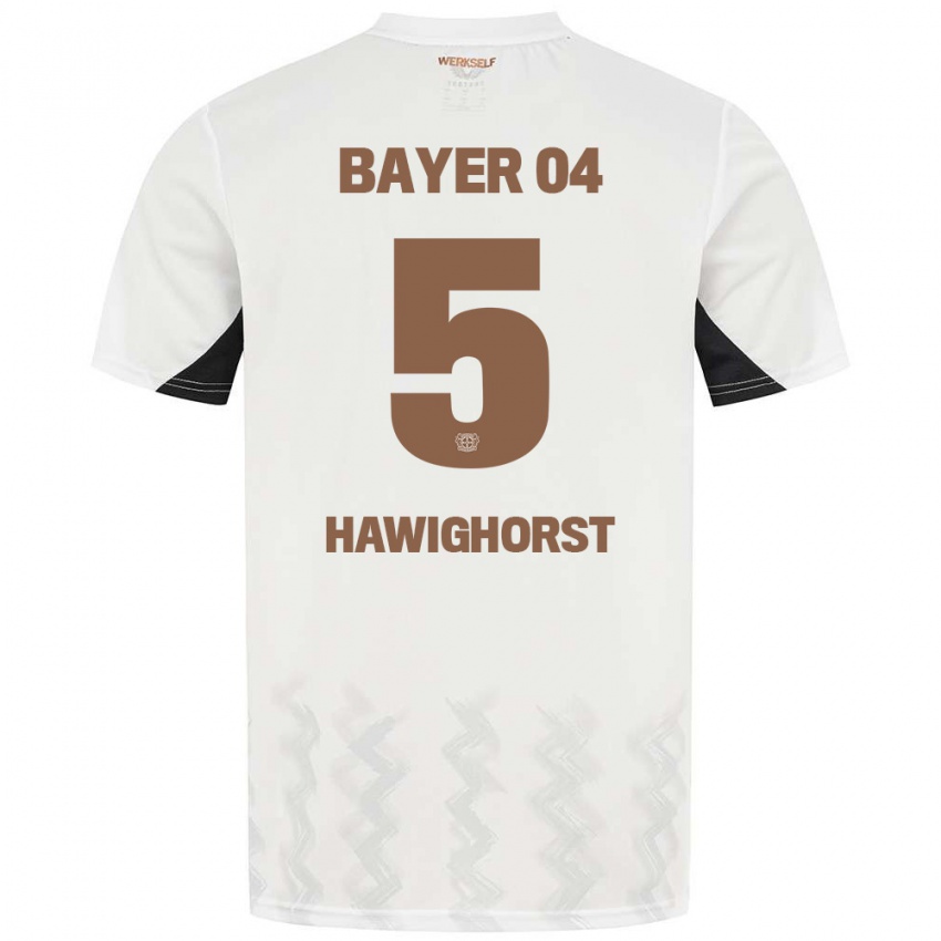 Hombre Camiseta Ben Hawighorst #5 Blanco Negro 2ª Equipación 2024/25 La Camisa Chile