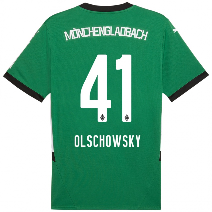 Hombre Camiseta Jan Olschowsky #41 Verde Blanco 2ª Equipación 2024/25 La Camisa Chile