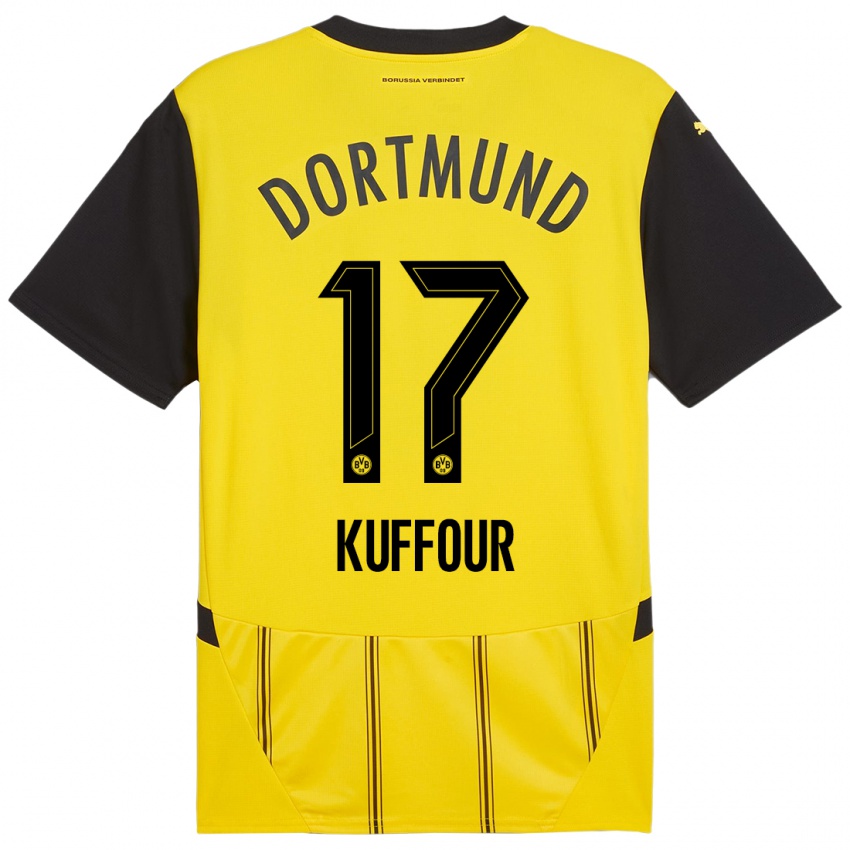 Mujer Camiseta Lloyd-Addo Kuffour #17 Amarillo Negro 1ª Equipación 2024/25 La Camisa Chile