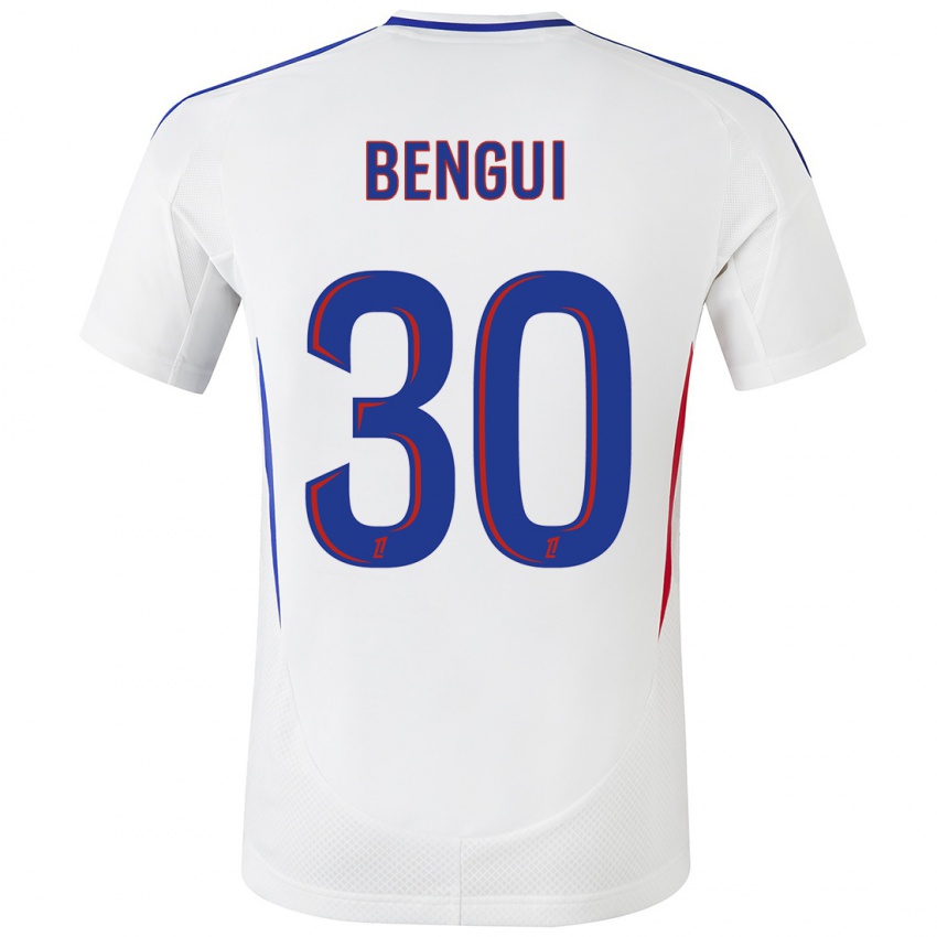 Mujer Camiseta Justin Bengui Joao #30 Blanco Azul 1ª Equipación 2024/25 La Camisa Chile