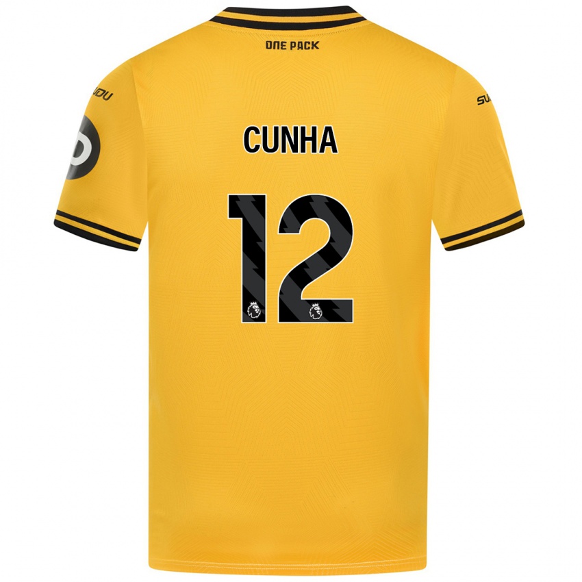 Mujer Camiseta Matheus Cunha #12 Amarillo 1ª Equipación 2024/25 La Camisa Chile