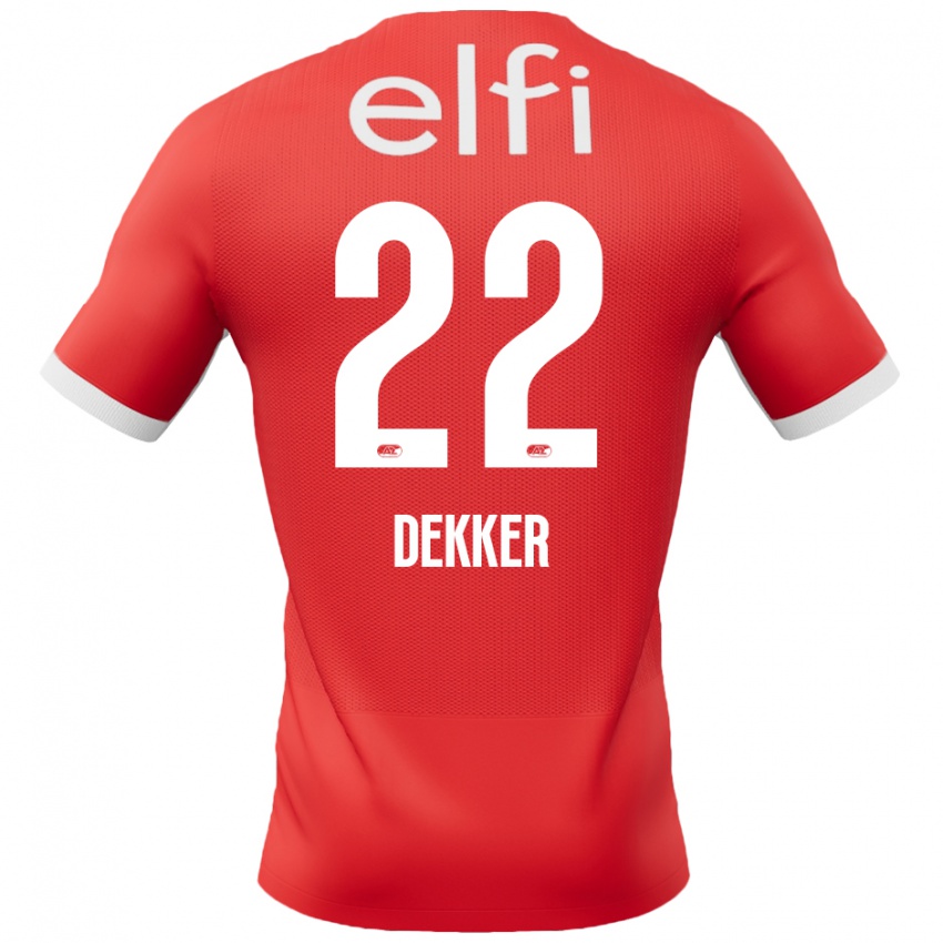 Mujer Camiseta Maxim Dekker #22 Rojo Blanco 1ª Equipación 2024/25 La Camisa Chile