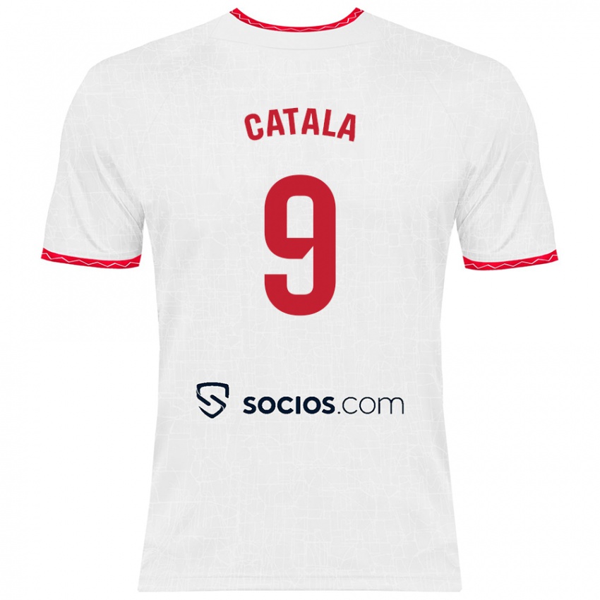 Mujer Camiseta Rubén Catalá #9 Blanco Rojo 1ª Equipación 2024/25 La Camisa Chile