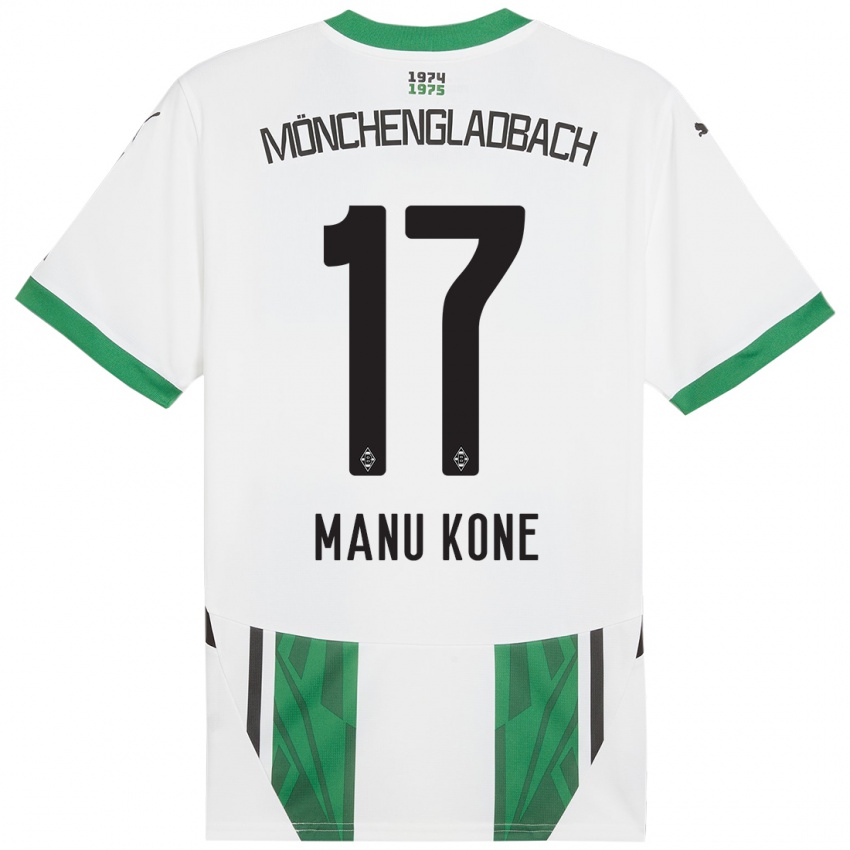 Mujer Camiseta Manu Kone #17 Blanco Verde 1ª Equipación 2024/25 La Camisa Chile