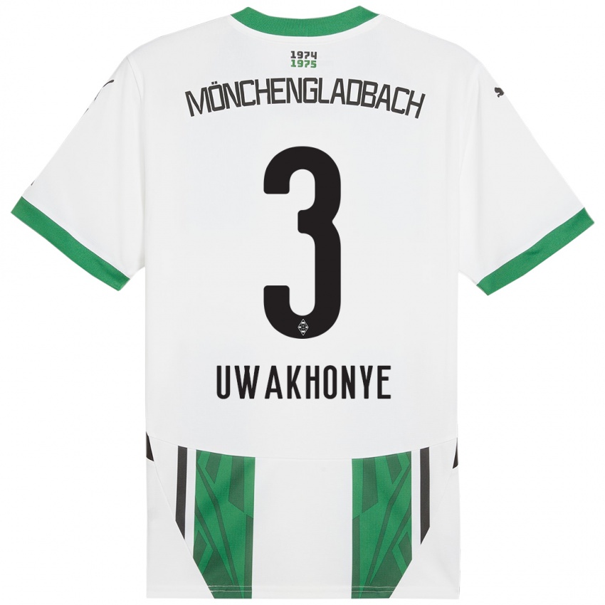 Mujer Camiseta Joshua Uwakhonye #3 Blanco Verde 1ª Equipación 2024/25 La Camisa Chile