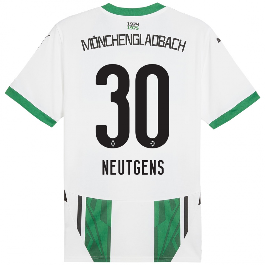 Mujer Camiseta Maximilian Neutgens #30 Blanco Verde 1ª Equipación 2024/25 La Camisa Chile