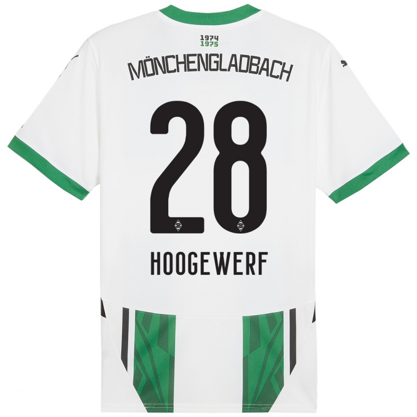 Mujer Camiseta Dillon Hoogewerf #28 Blanco Verde 1ª Equipación 2024/25 La Camisa Chile