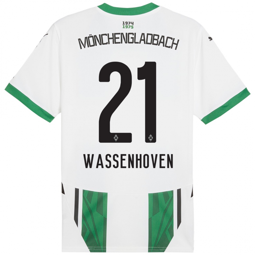 Mujer Camiseta Michelle Wassenhoven #21 Blanco Verde 1ª Equipación 2024/25 La Camisa Chile