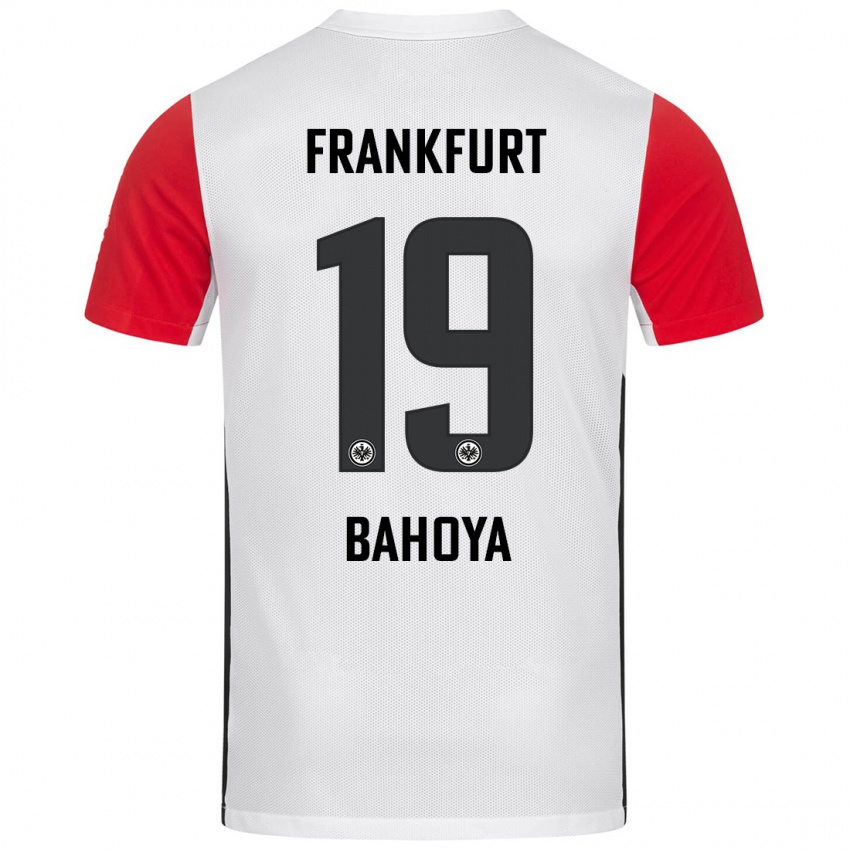 Mujer Camiseta Jean-Mattéo Bahoya #19 Blanco Rojo 1ª Equipación 2024/25 La Camisa Chile