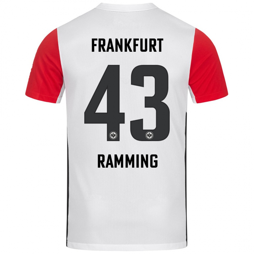 Mujer Camiseta Nils Ramming #43 Blanco Rojo 1ª Equipación 2024/25 La Camisa Chile