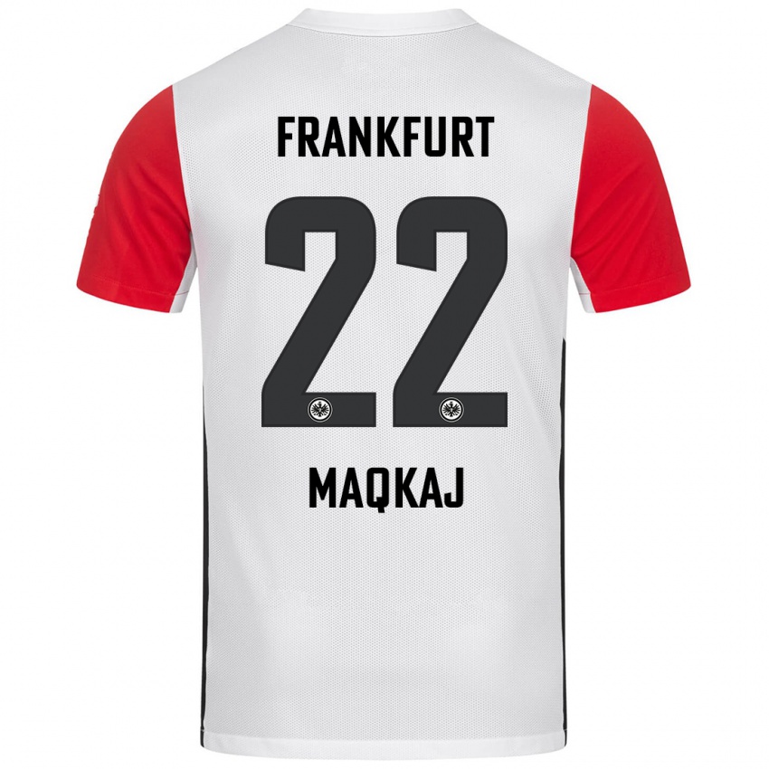 Mujer Camiseta Dritan Maqkaj #22 Blanco Rojo 1ª Equipación 2024/25 La Camisa Chile