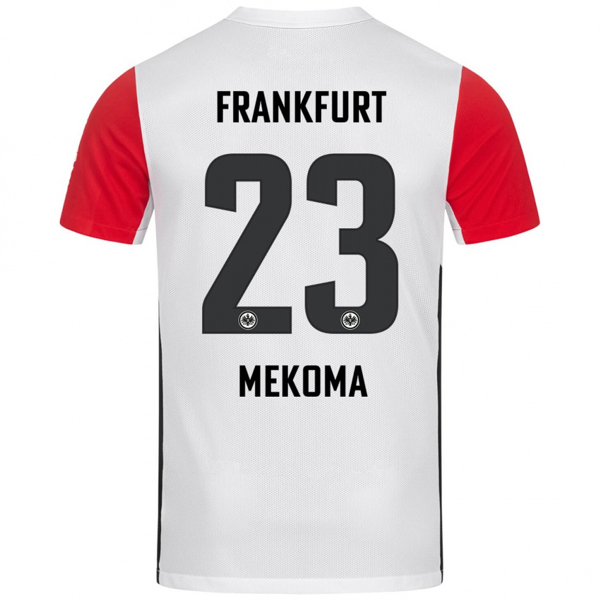 Mujer Camiseta Jamal Mekoma #23 Blanco Rojo 1ª Equipación 2024/25 La Camisa Chile