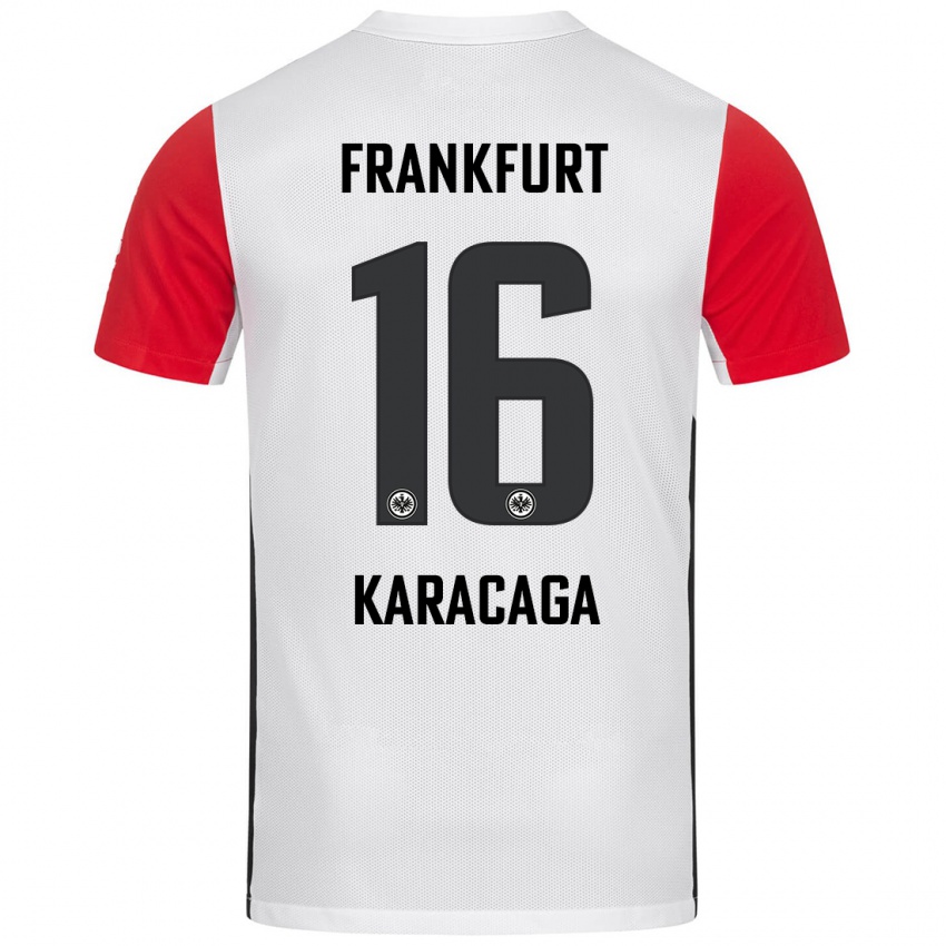 Mujer Camiseta Tom Karacaga #16 Blanco Rojo 1ª Equipación 2024/25 La Camisa Chile