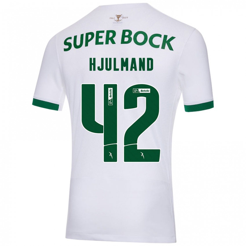 Mujer Camiseta Morten Hjulmand #42 Blanco Verde 2ª Equipación 2024/25 La Camisa Chile