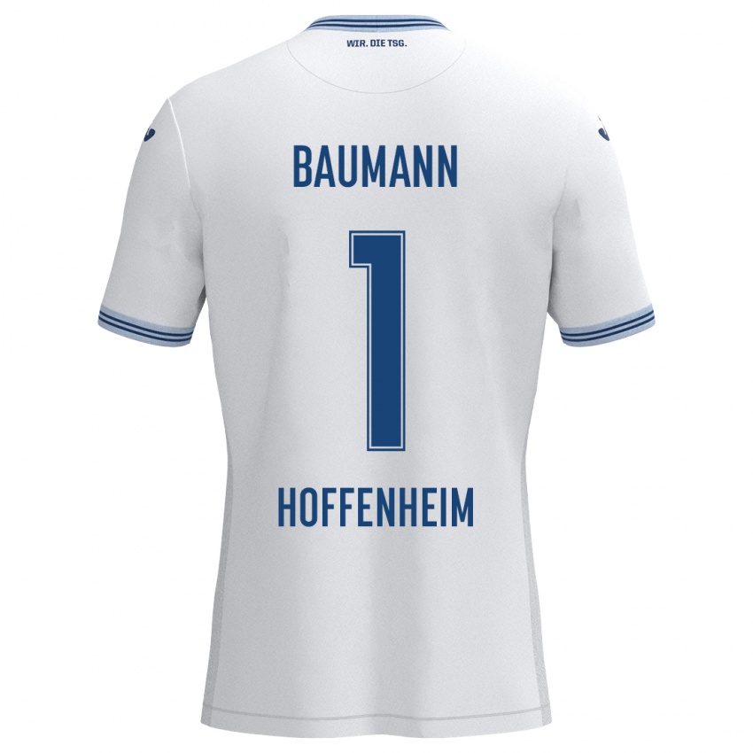 Mujer Camiseta Oliver Baumann #1 Blanco Azul 2ª Equipación 2024/25 La Camisa Chile