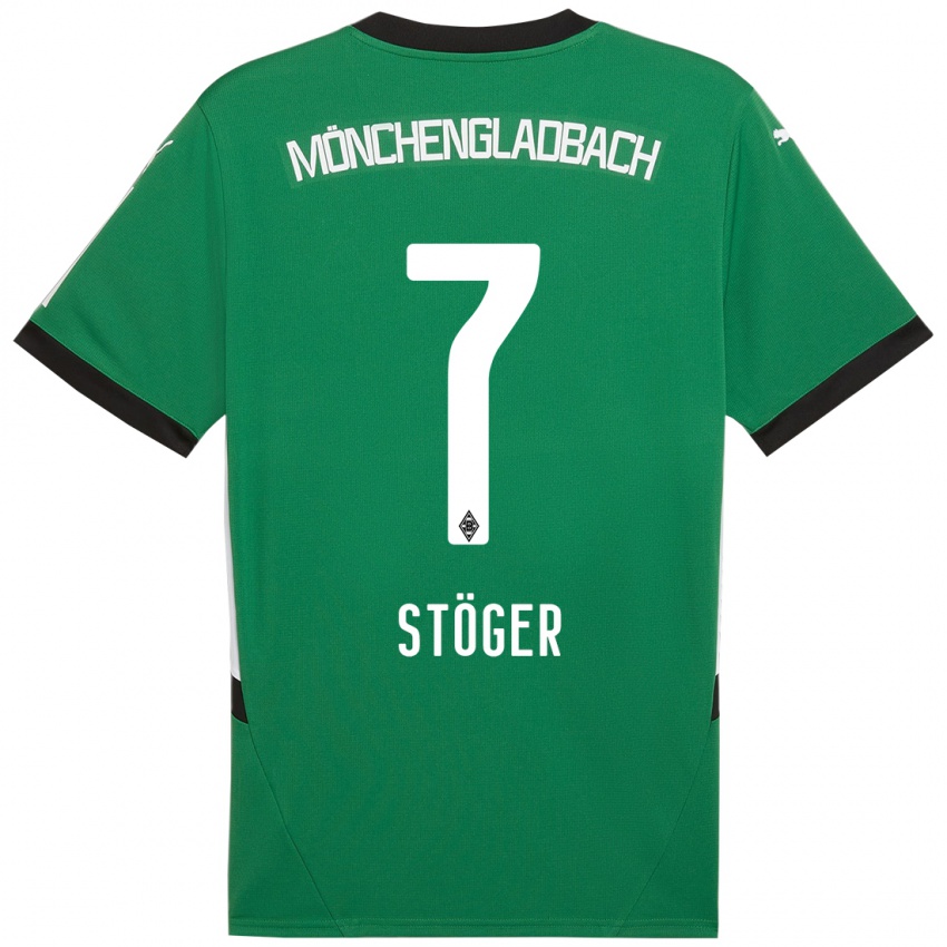 Mujer Camiseta Kevin Stöger #7 Verde Blanco 2ª Equipación 2024/25 La Camisa Chile